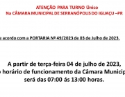 ATENÇÃO PARA TURNO Único